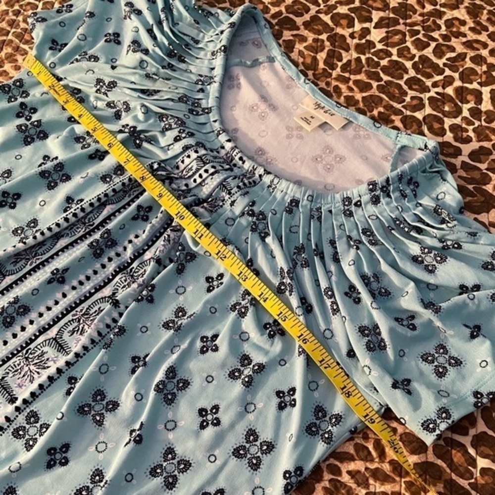 Boho Turquoise Flutter Sleeve Summer Blouse - Picture 6 of 7